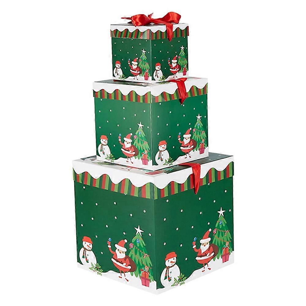 3Pcs Christmas Stacking Boxes with Lids, Compatible with Xmas Snowman Decorative Gift Boxes, Nesting Green Set