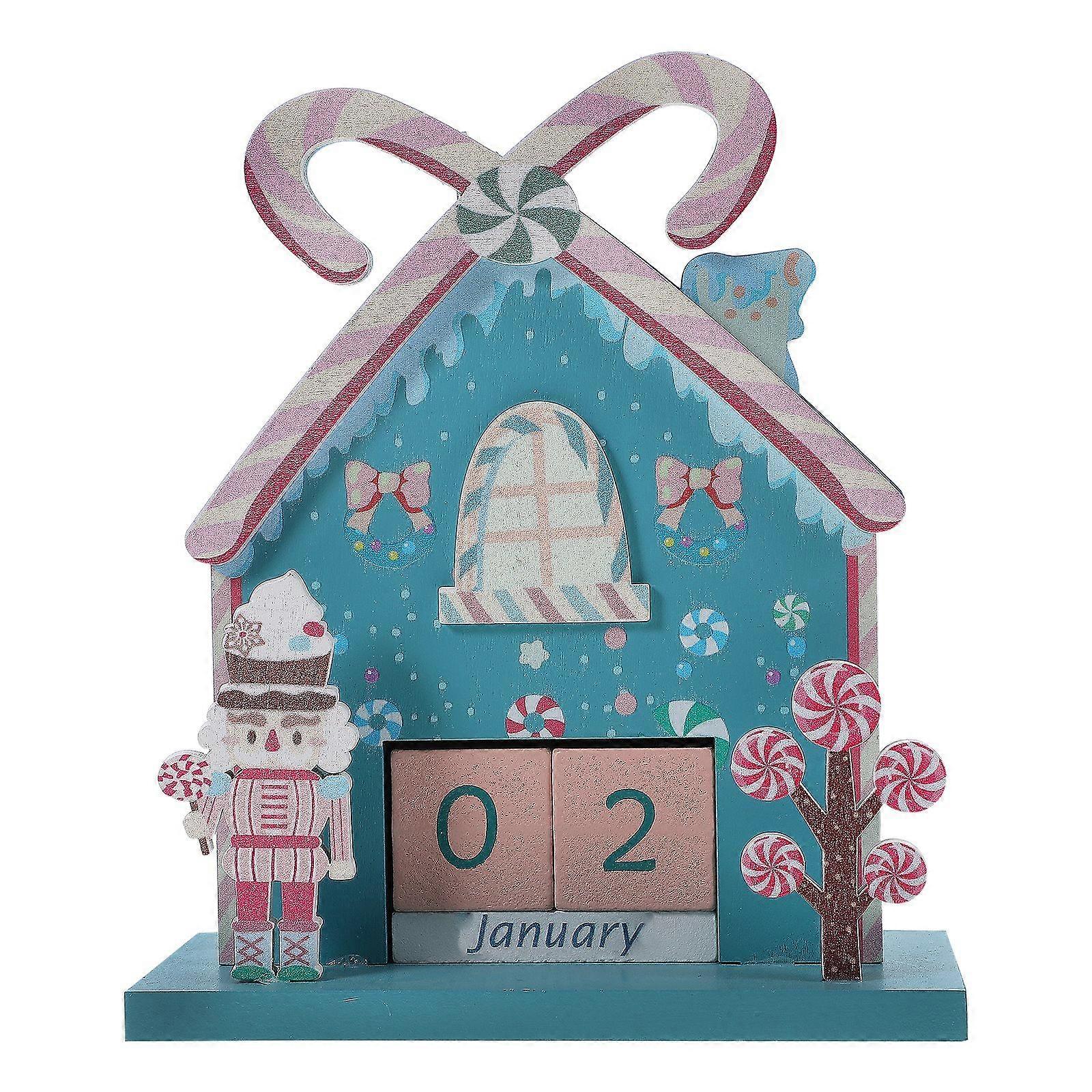 Wooden Perpetual Calendar 2025 Christmas Countdown Calendar Holiday Nutcracker Block Desk Decoration For Home Office Table Ornament Blue