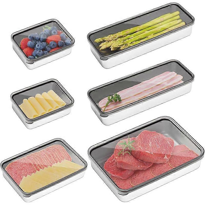 6PC Bacon Cheese Container for Refrigerator, Refrigerator Bacon Racks, Stainless Steel Airtight Deli Meat Containers, Food Storage Container