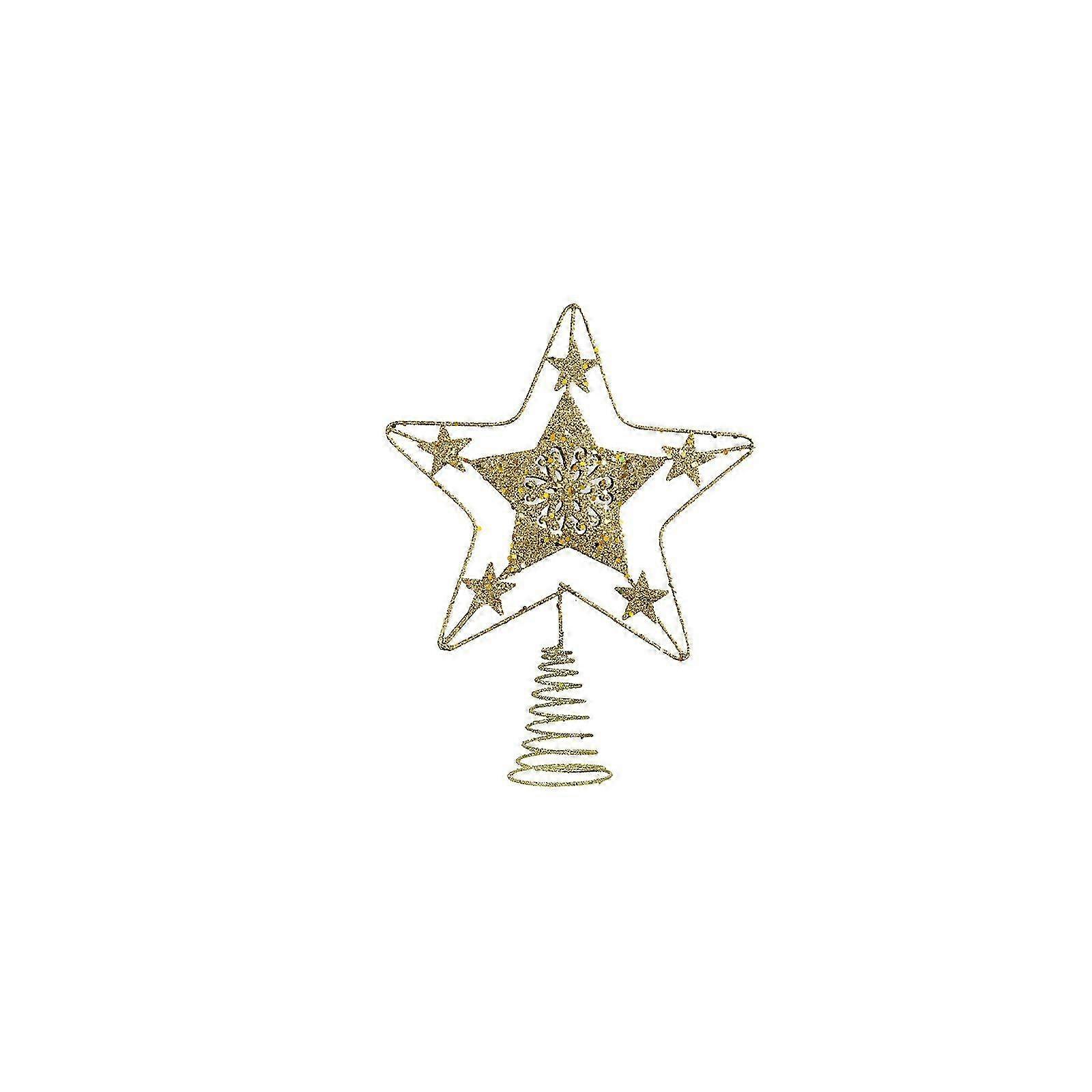 Golden tree topper with built-in LED lights for holiday decoration