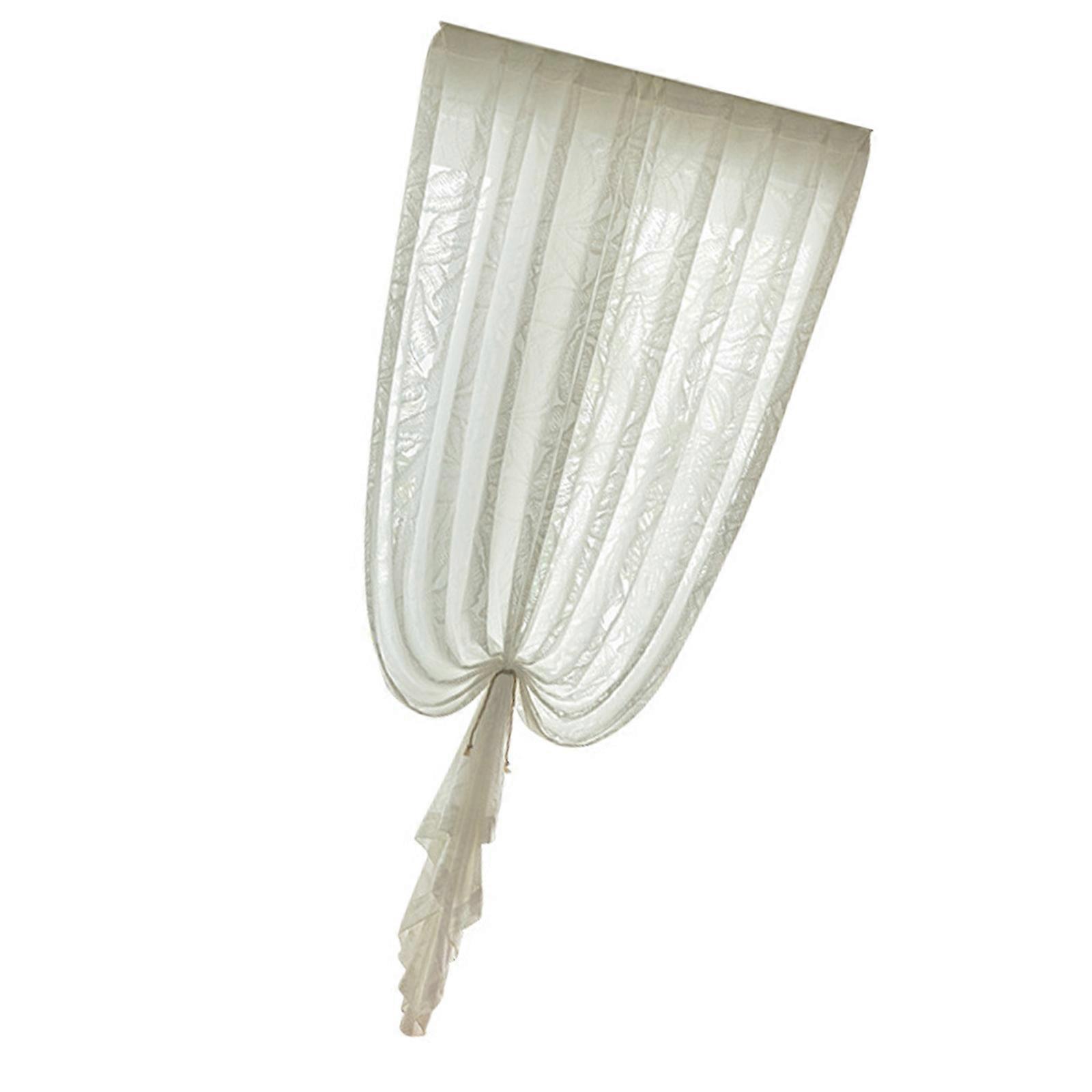 Modern Semi Sheer Fabric Cabinet Privacy Panel Shoe Shelf Closet Coverage Screen Leaf Jacquard Window Curtain Drape  Velcro 130x90cm White