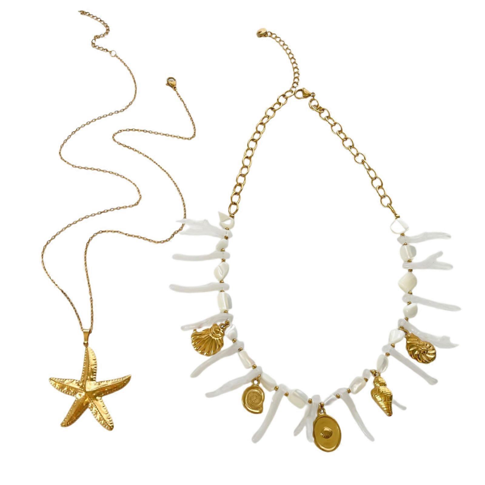 Adjustable Multi Strand Stackable Necklace Ocean Inspired Starfish Beads Natural Shell Coral Design Perfect Gift Multicolor