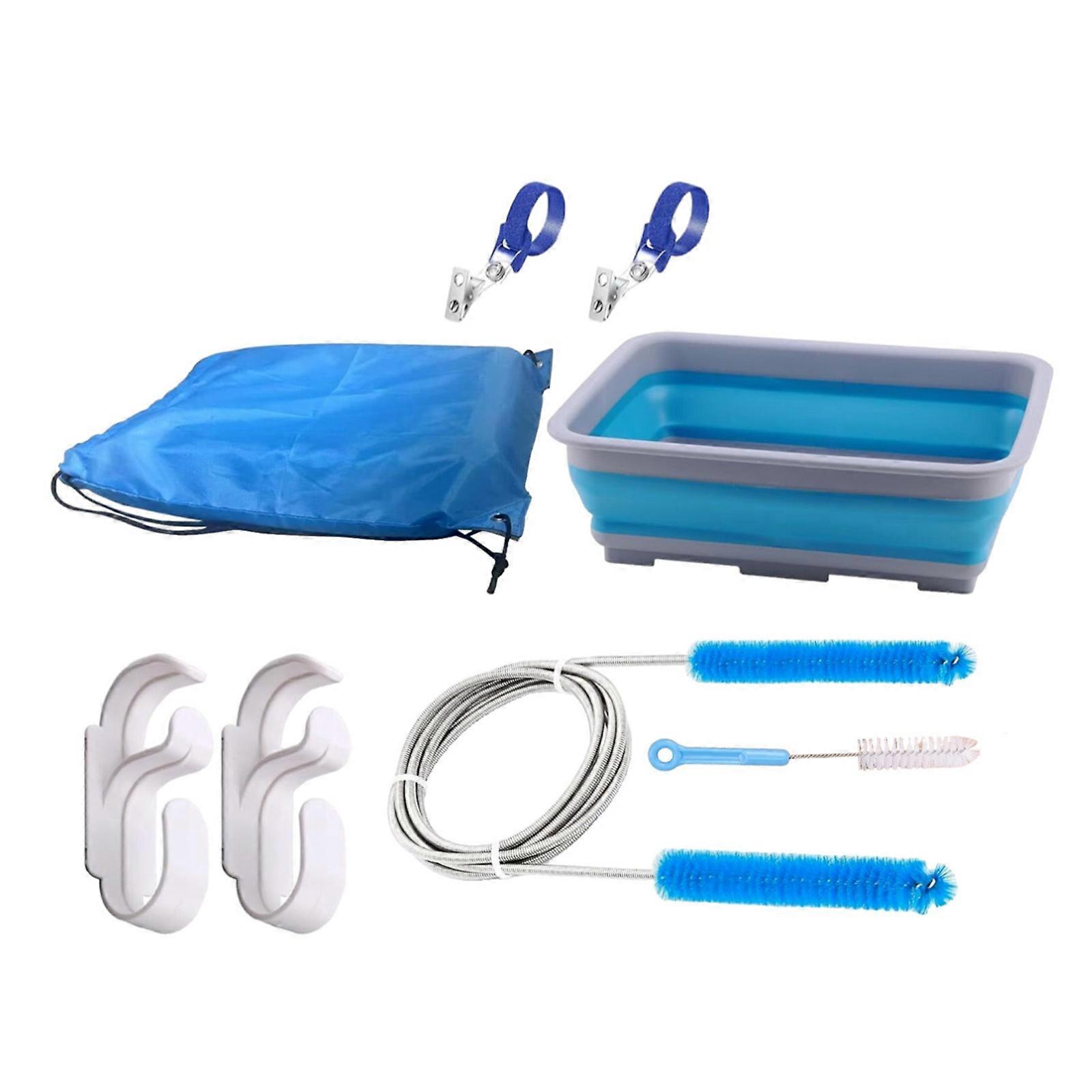 Space Saving Cleaner 6.5Ft Tube Brush Sink Hose Clips Hooks Storage Bag Multicolor