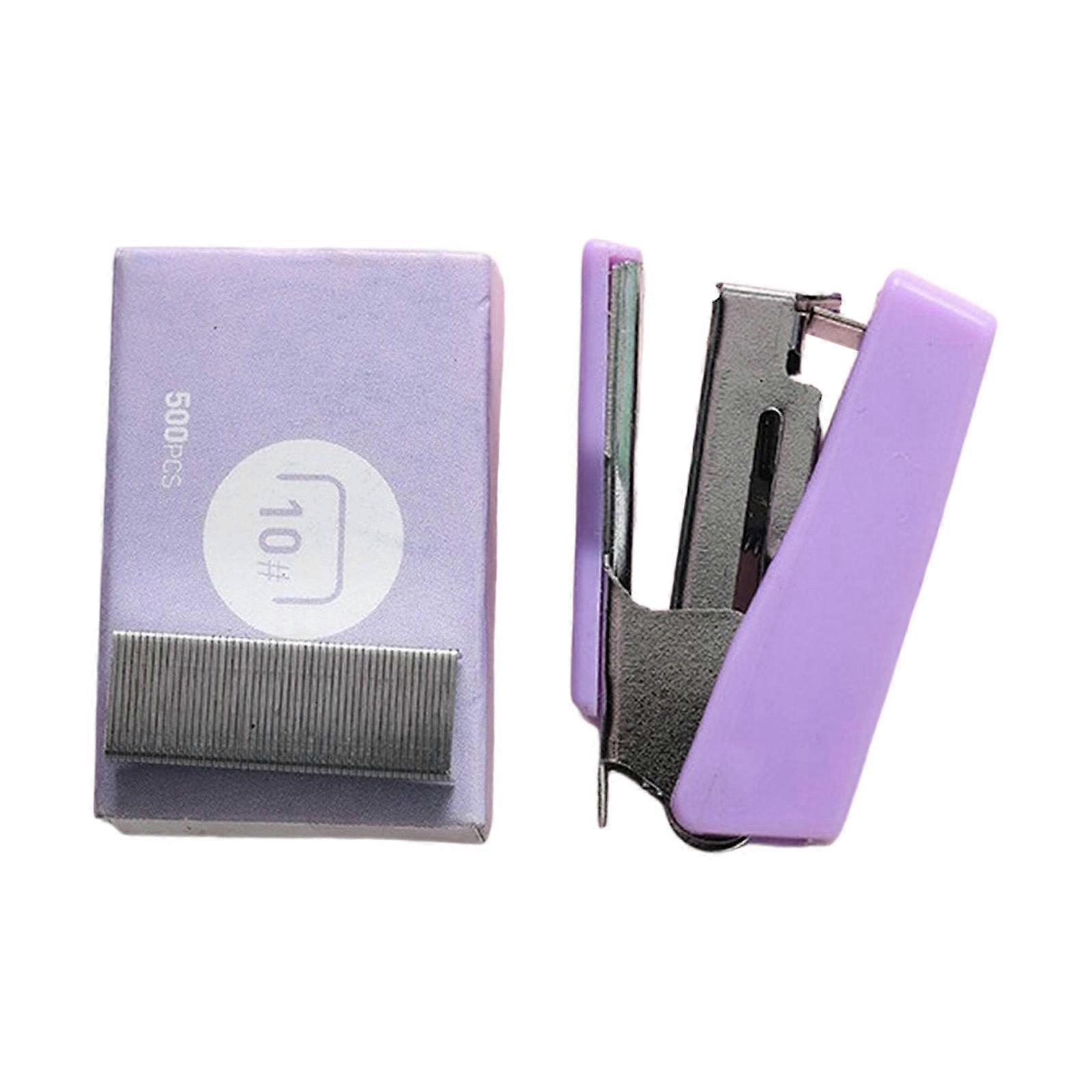 1 Set Small Stapler with Staple Desk Stapler Plastic Office Stapler 6-10 Sheets Capacity For Daily Use  Purple