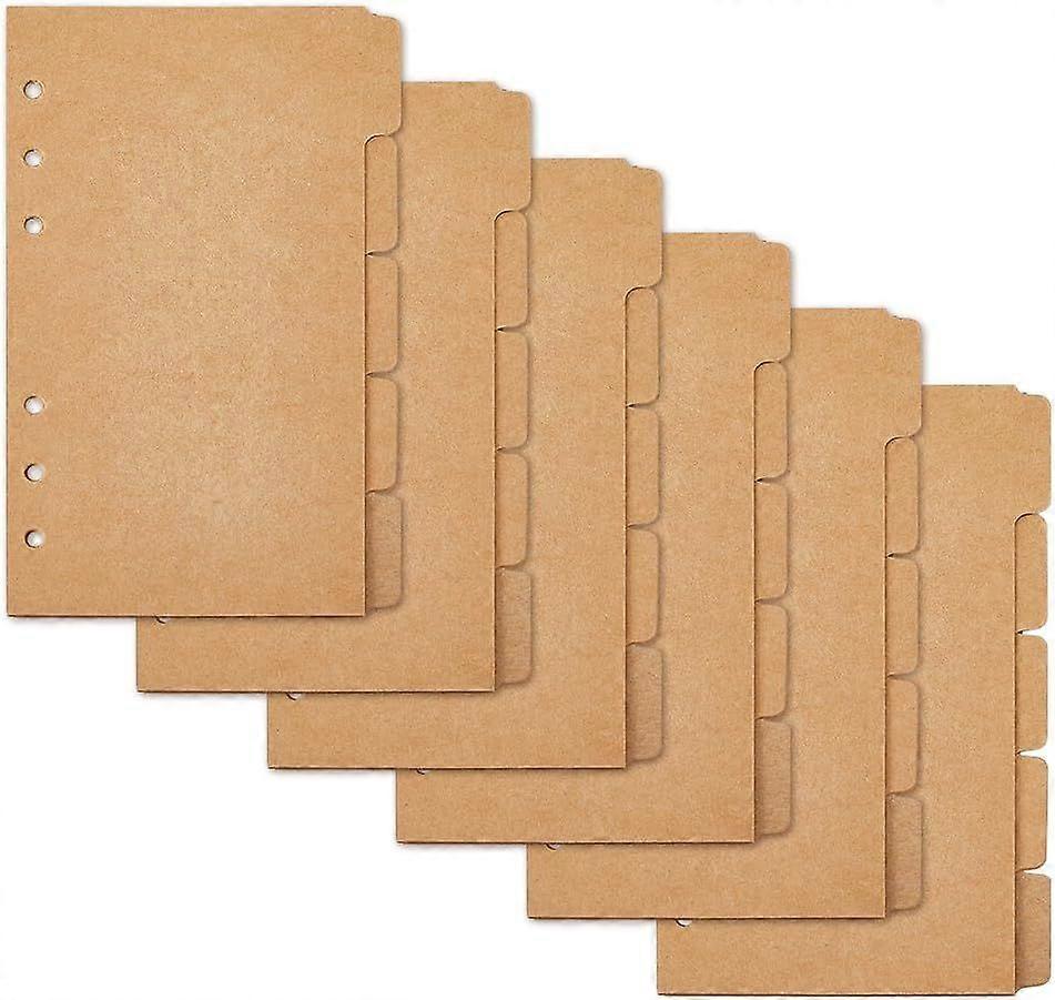 30 Sheets 5-Tab Binder Dividers A6 Kraft Paper 6-Hole Binder Dividers 6.8x4.09inch A6 Notebook Index Dividers with Tabs Burlywood 6 Holes Ring Index P