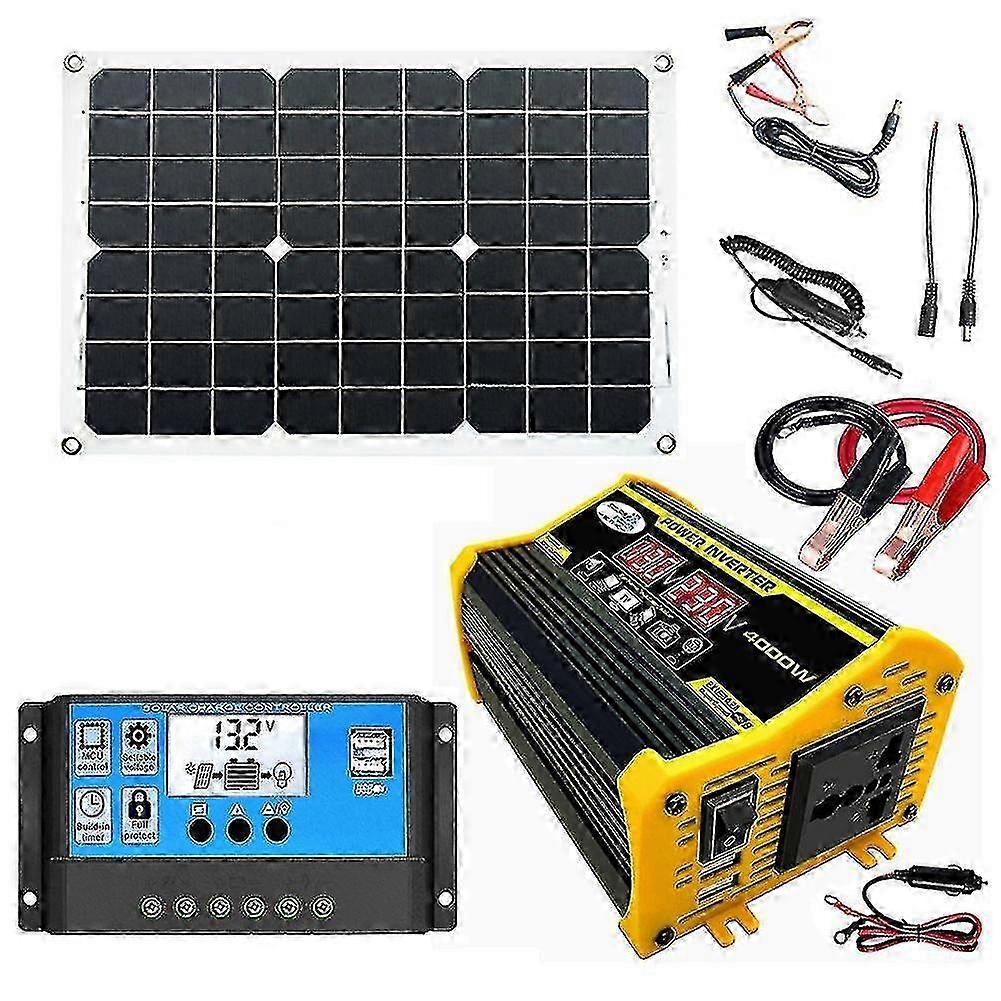 4000W Inverter： 12V to 220V with 18W Solar Panel & 30A Controller Emergency Solar Generator for Battery C