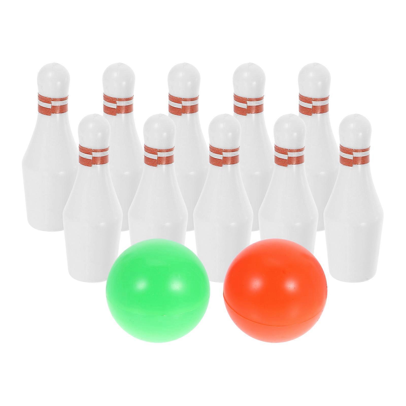Bowling Set Miniature Model for Decoration 1Set White Plastic Material