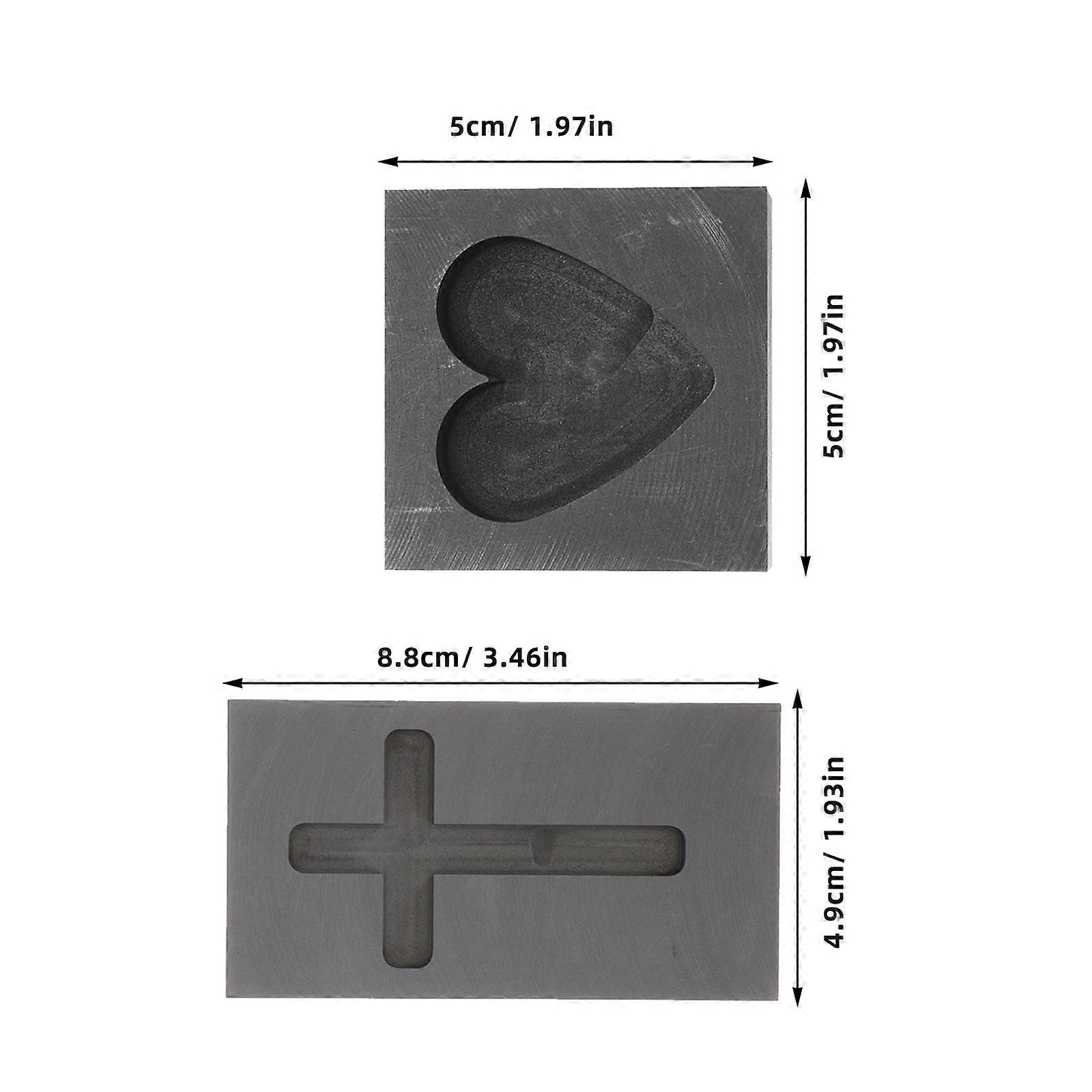 2 pcs Heart Shaped Graphite Mold Cross Shape Graphite Mold Copper Casting Molds