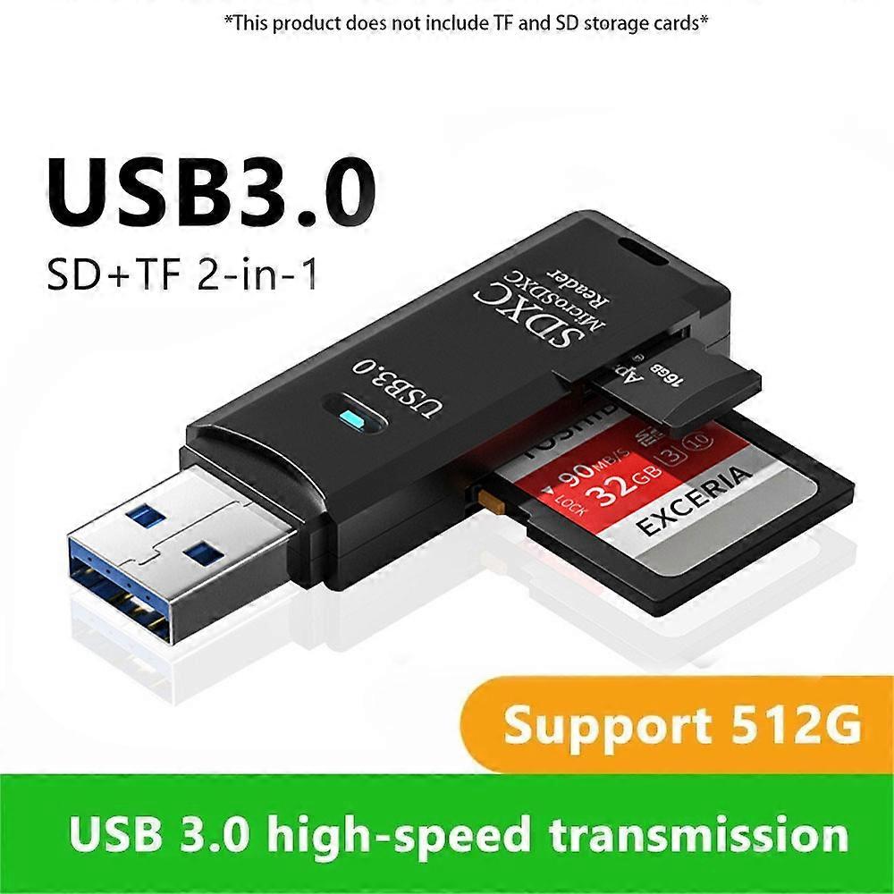 2-in-1 Multi-Functional USB 3.0/2.0 Card Reader - Supports TF+SD Cards for Computer, Tablet, Camera, Laptop & Car