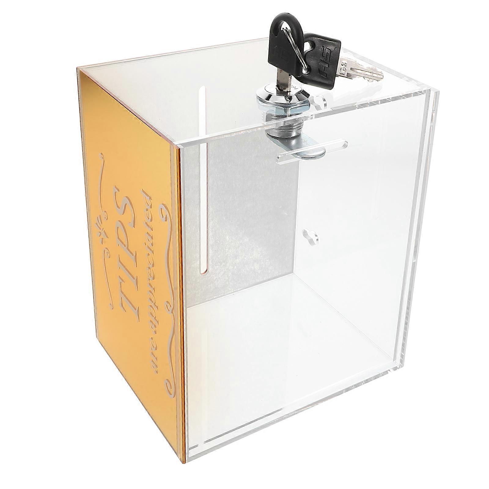 Golden Acrylic Tip Collection Box with Lock for Bars Donation and Suggestion Box