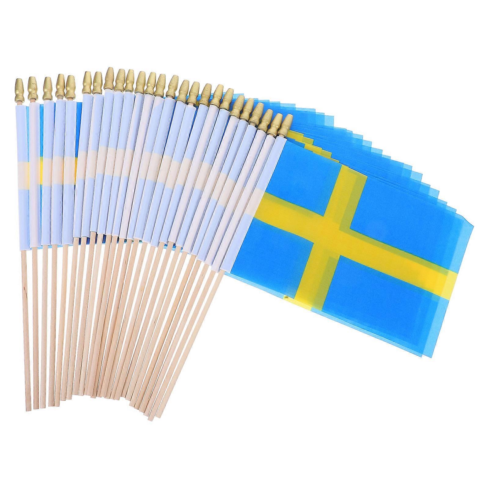 Mini Swedish Flags on Stick for Party Decorations 25Pcs Set