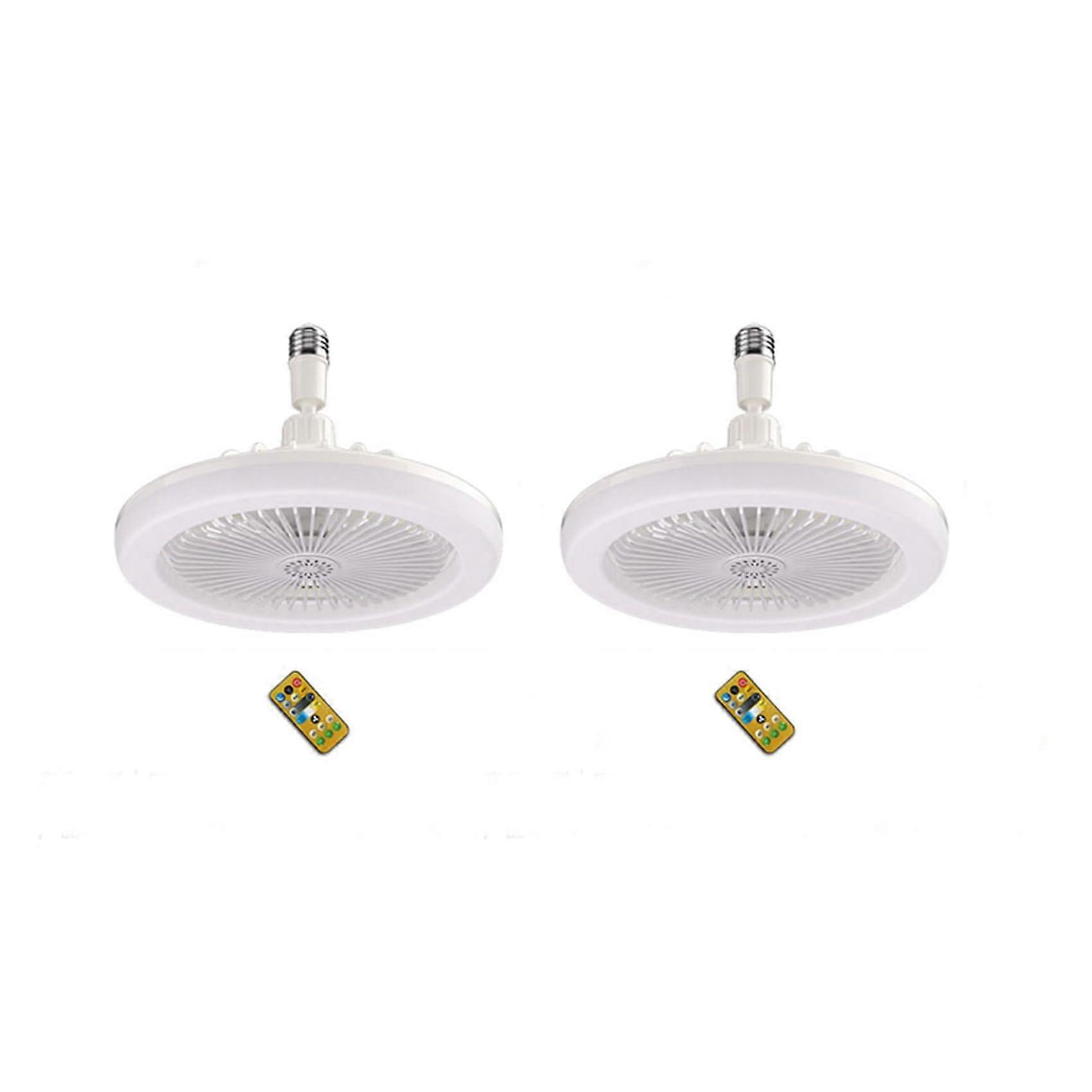 2X Ceiling Fan with Remote Control and 30W LED Light, Smart Silent Design, E27 Converter Base, White Finish