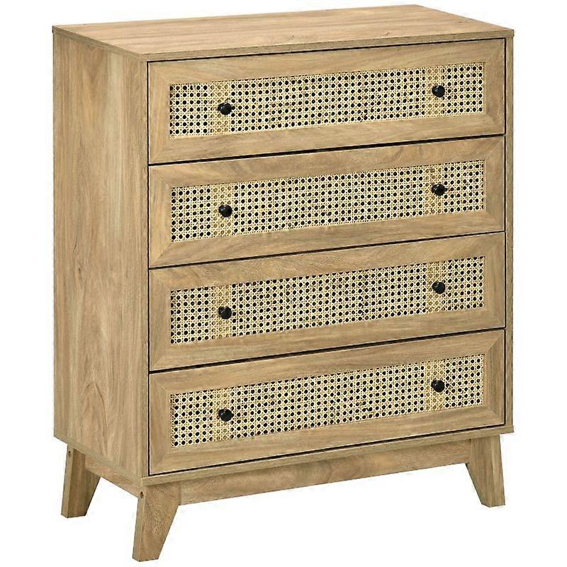 Four Drawer Storage Cabinet with Rattan Elements Design