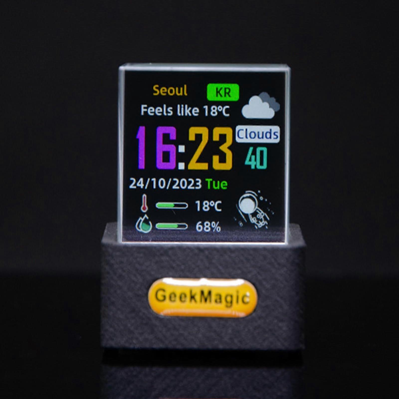 WiFi Weather Clock with RealTime Updates, Stylish Transparent Desk Display, Modern Compact Design