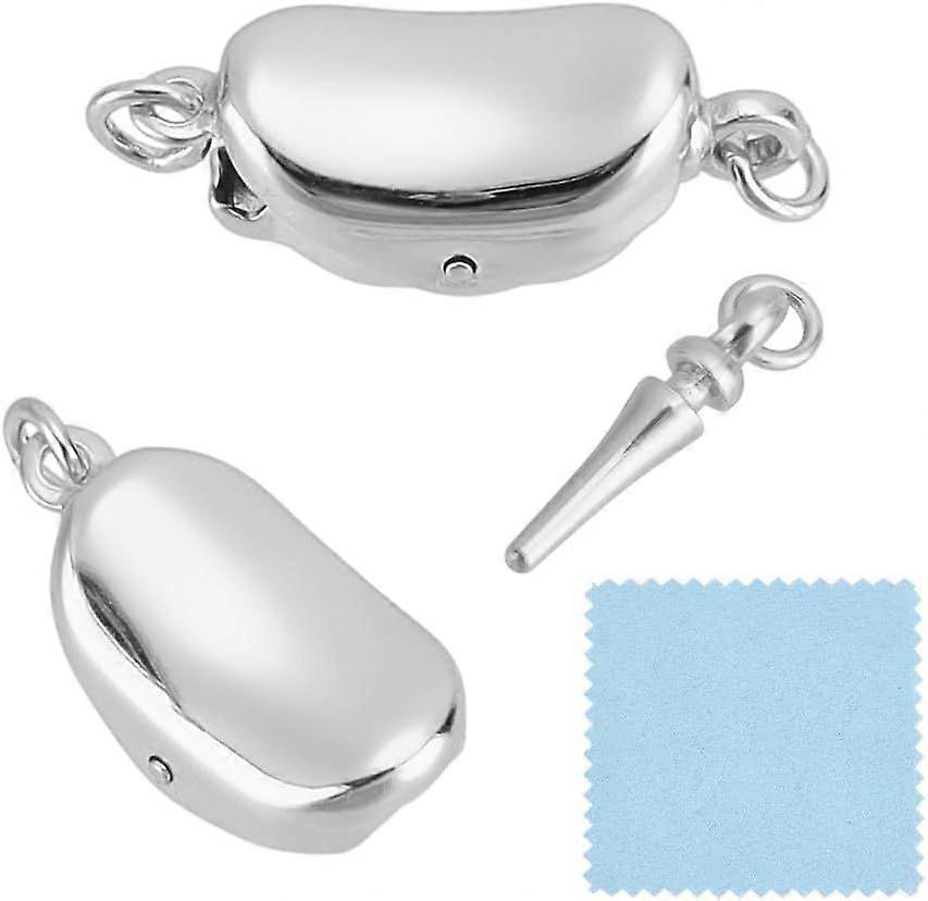 1 Pc 925 Sterling Silver Necklace Clasp 16mm Bean Shaped Box Clasps Extender Clasps End Clasp Connectors with 2 Loops for DIY Bracelet Necklace Jewelr