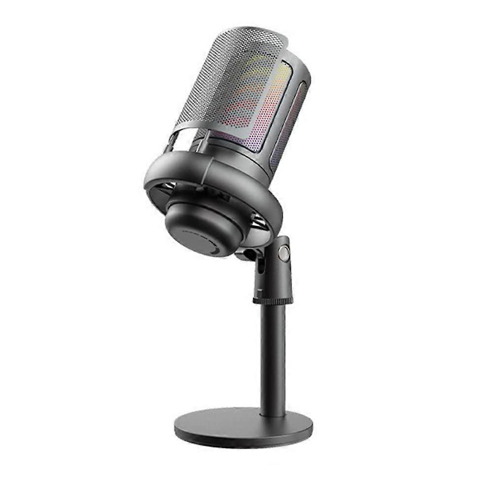 USB Con denser Microphone For Computer Recording With RGB Lighting Black
