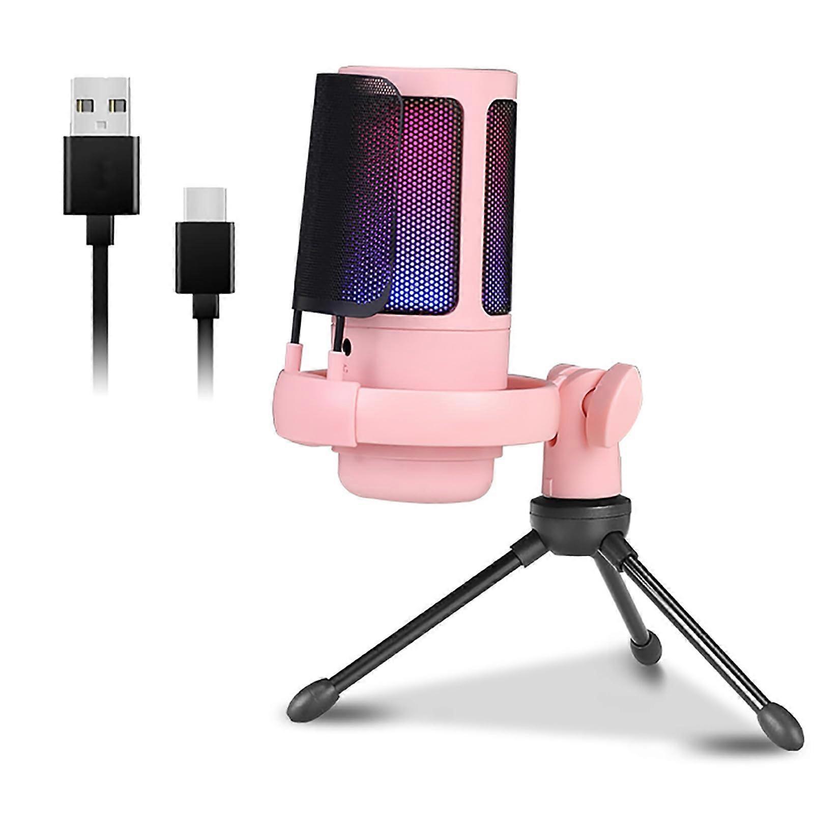 Gaming Microphone USB Condenser Mic With Adjustable RGB Lighting 192kHz For PC Laptop Streaming Podcast Singing