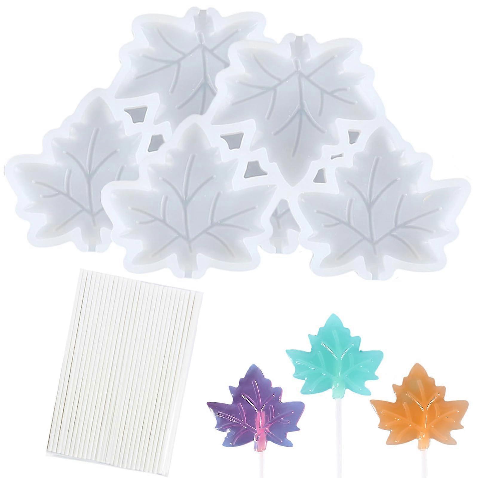 2Pcs Thanksgiving Maple Leaf Silicone Lollipop Molds Set with 20 Sticks for Fall Candy Making