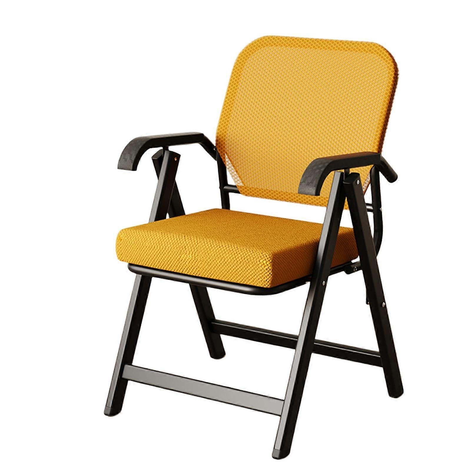 Padded Folding Chair with Ergonomic Back Support and  Rebound Cushion for Office Home 150kg Yellow