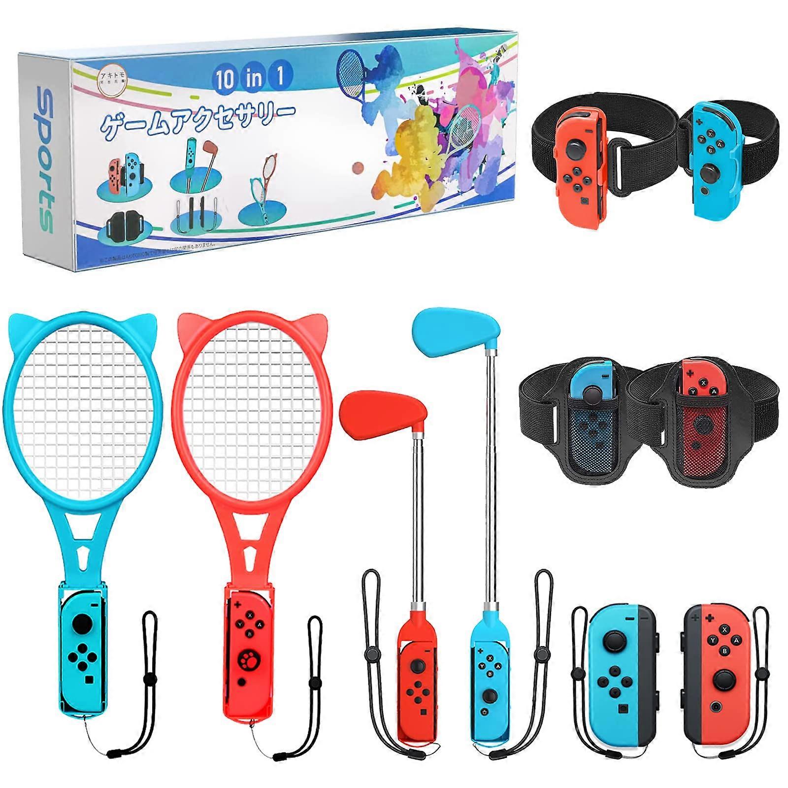 10 in 1 Accessories Bundle with Ergonomic Grip for Nintendo Switch Sports, Switch and OLED JoyCon