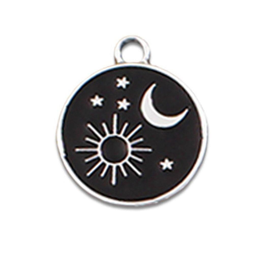 Alloy Enamel Pendants Platinum Flat Round Charm Sun Pattern 20x17mm