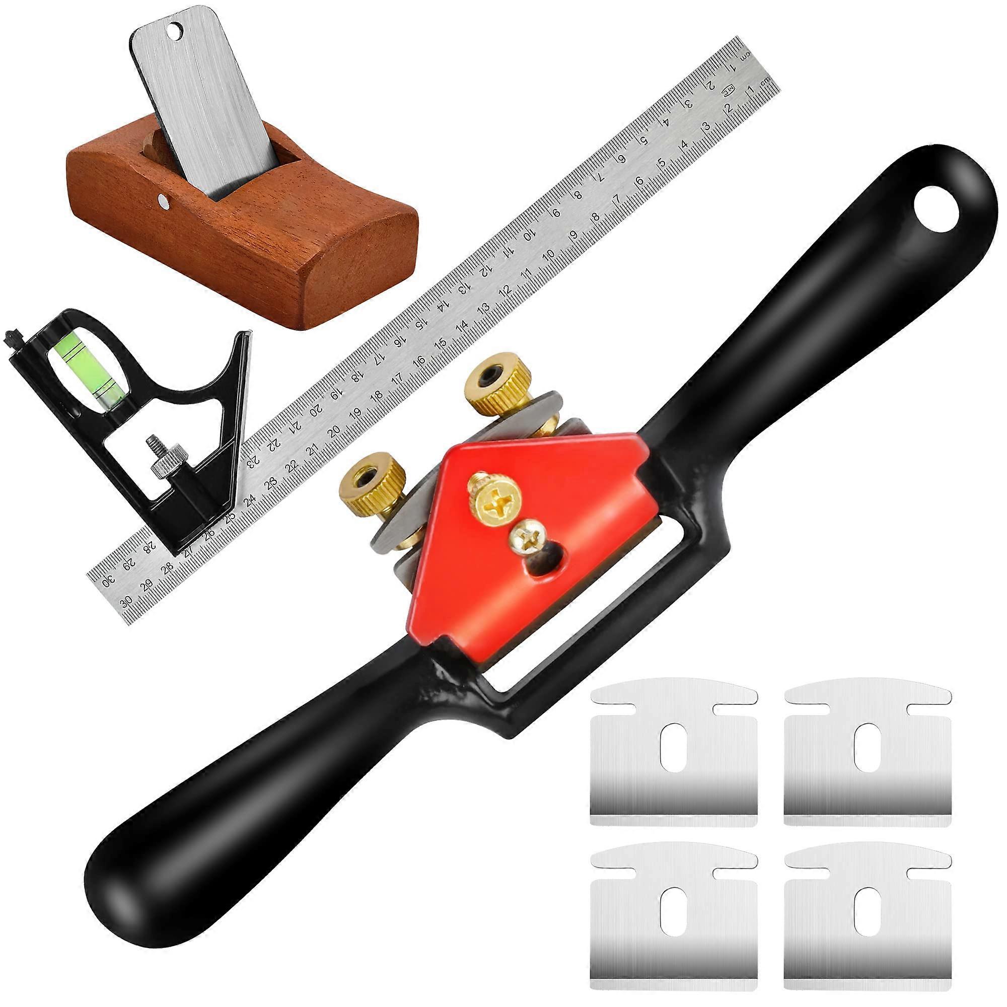 9 Inch Adjustable Spokeshave Woodworking Hand Planer with Flat Base and Replacement Blades