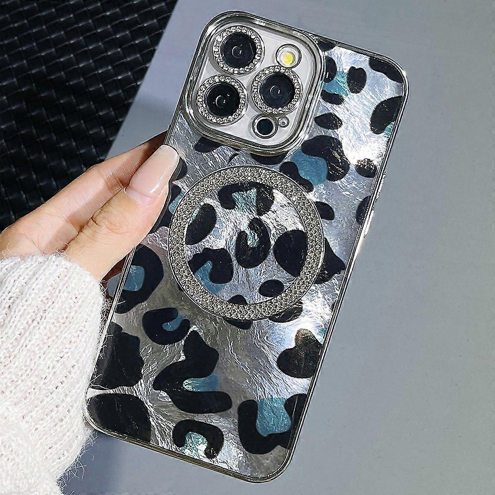 For iPhone 16 Pro Case Compatible with MagSafe Epoxy Shockproof Phone Cover Leopard Print