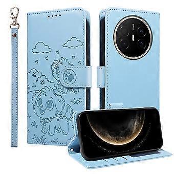 Capa para Huawei Mate 70 Air com bloqueio RFID, estampa de cachorro e alça de pulso em couro PU.