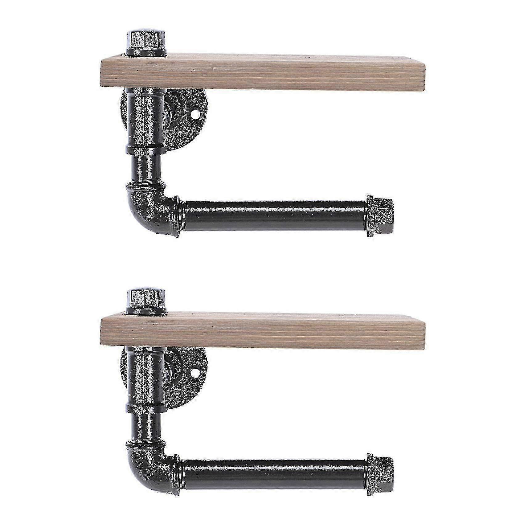 2x Toilet Roll Holder Multifunction Retro-styled Iron Pipe Wall Mount