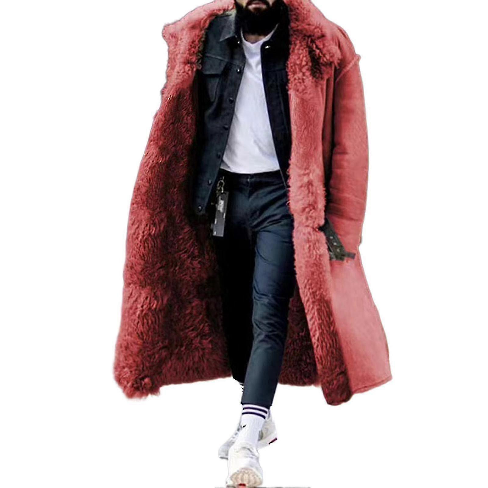 Mid Length Winter Jacket for Men, Thick Fur Insulated Plus Size Outerwear