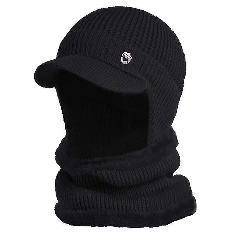 Men Winter 2pcs Set Visor Earflap Beanie Hat With Scarf