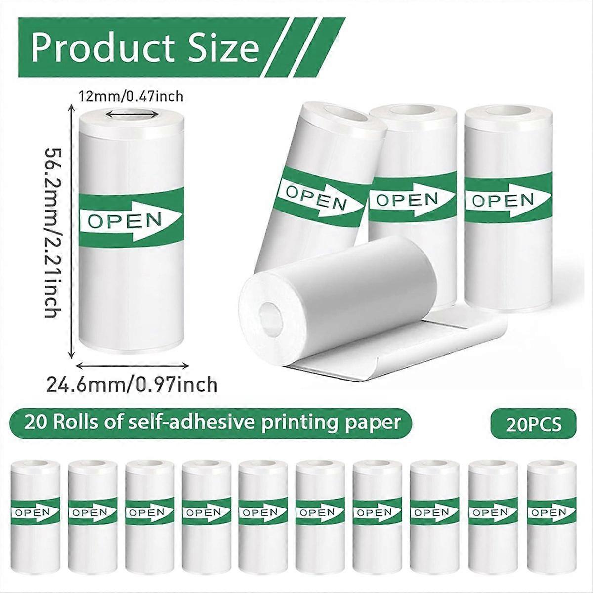 20PCS Mini Printer Paper, Thermal Sticker Paper,Self-Adhesive,Mini Thermal Printer Paper,Notes,Black