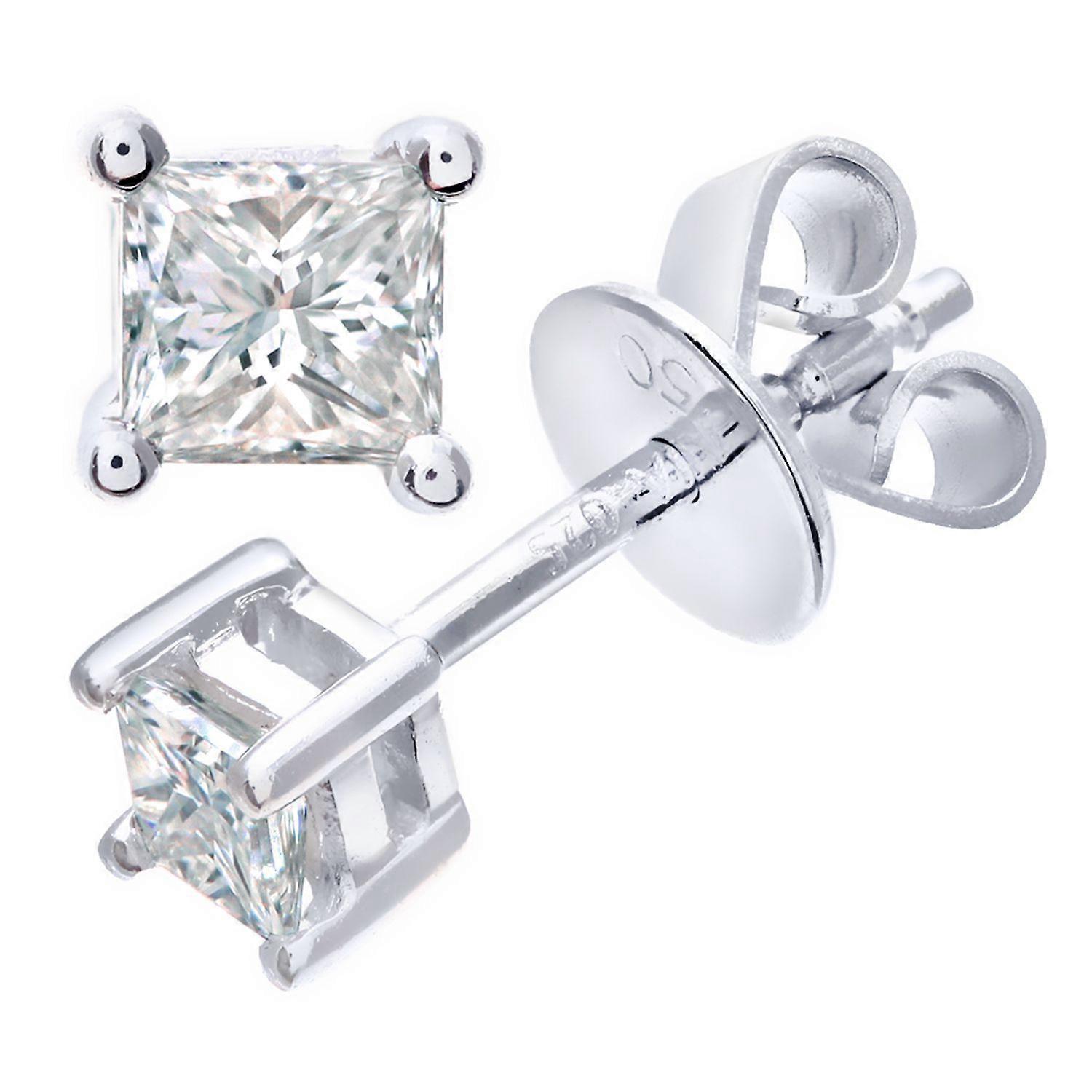 Jewelco London Platinum Princess 1/4ct Diamond Solitaire Stud Earrings