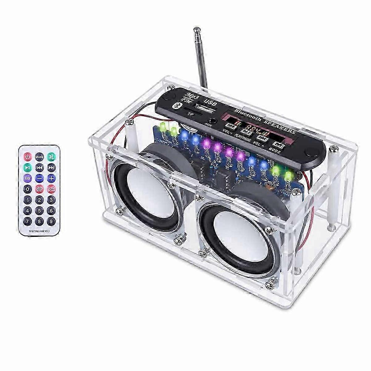 DIY Bluetooth Speaker Kit,Recording Function FM Radio Soldering Practice Kit with LED Spectrum and Remote Control