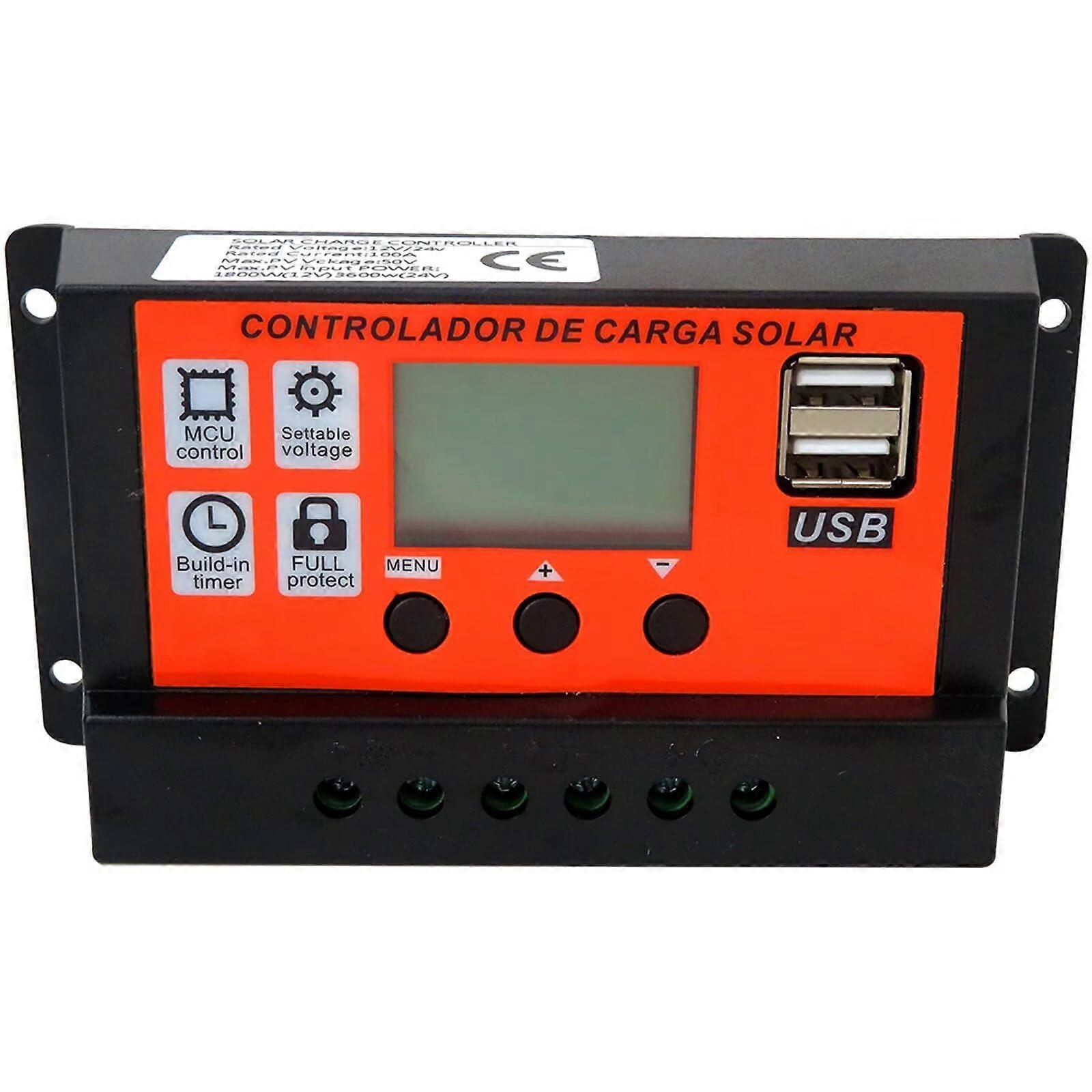 100A MPPT Solar Charge Controller 12/24V with LCD Display Dual USB and 98% Efficiency