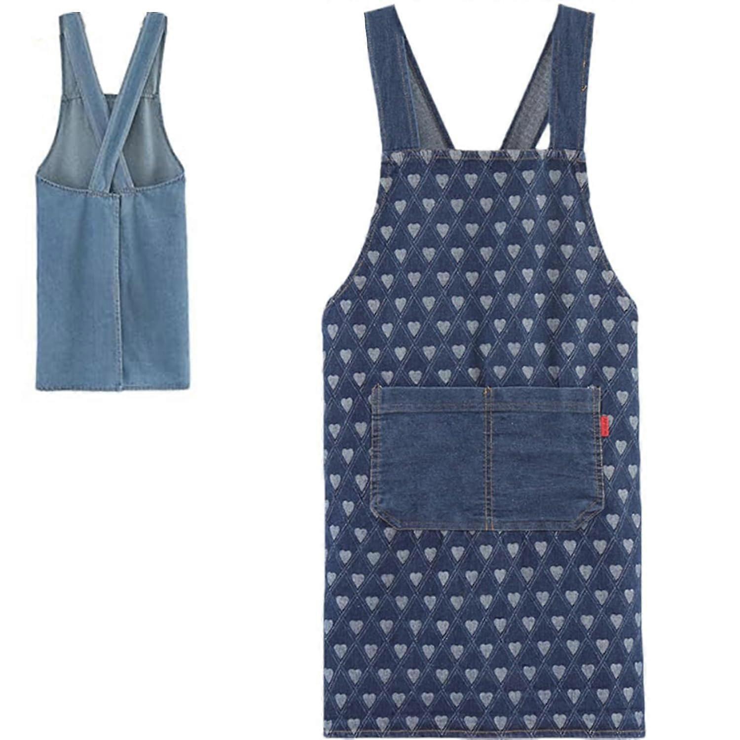 Denim Kitchen Apron with Ergonomic CrossBack, ExtraLarge Pocket, Lightweight Cotton for Cooking
