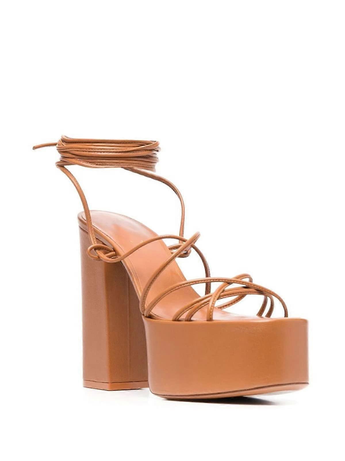 Women's Brown Waterproof  Heel Platform Sandals with LaceUp Straps, Round Toe, Plus Size