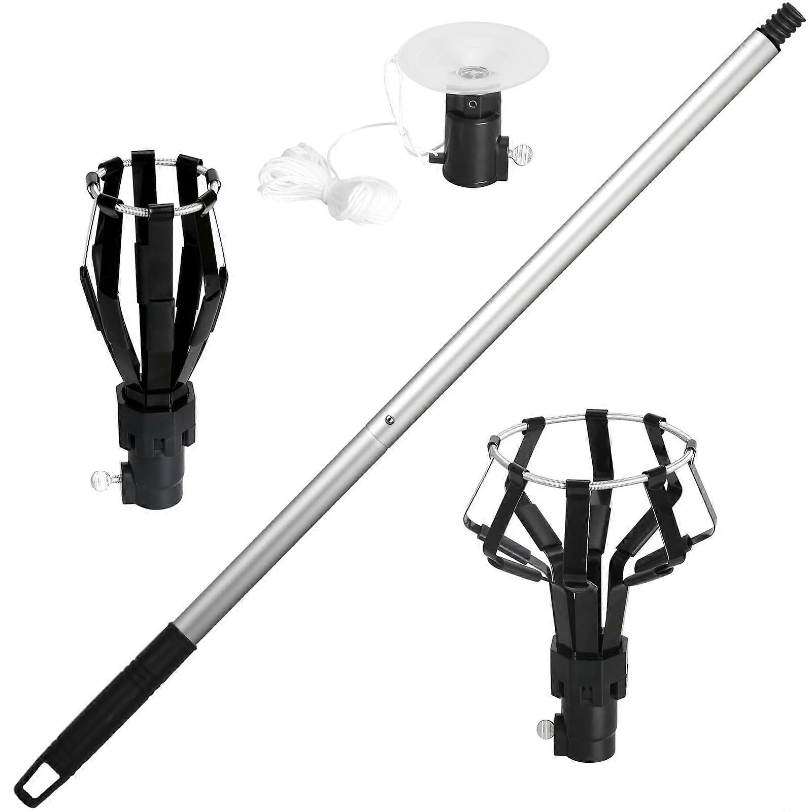 12FT Light Bulb Pole Changer for  Ceilings, Ladder Suction Cup Grip, Quick Replacement, Black Finish