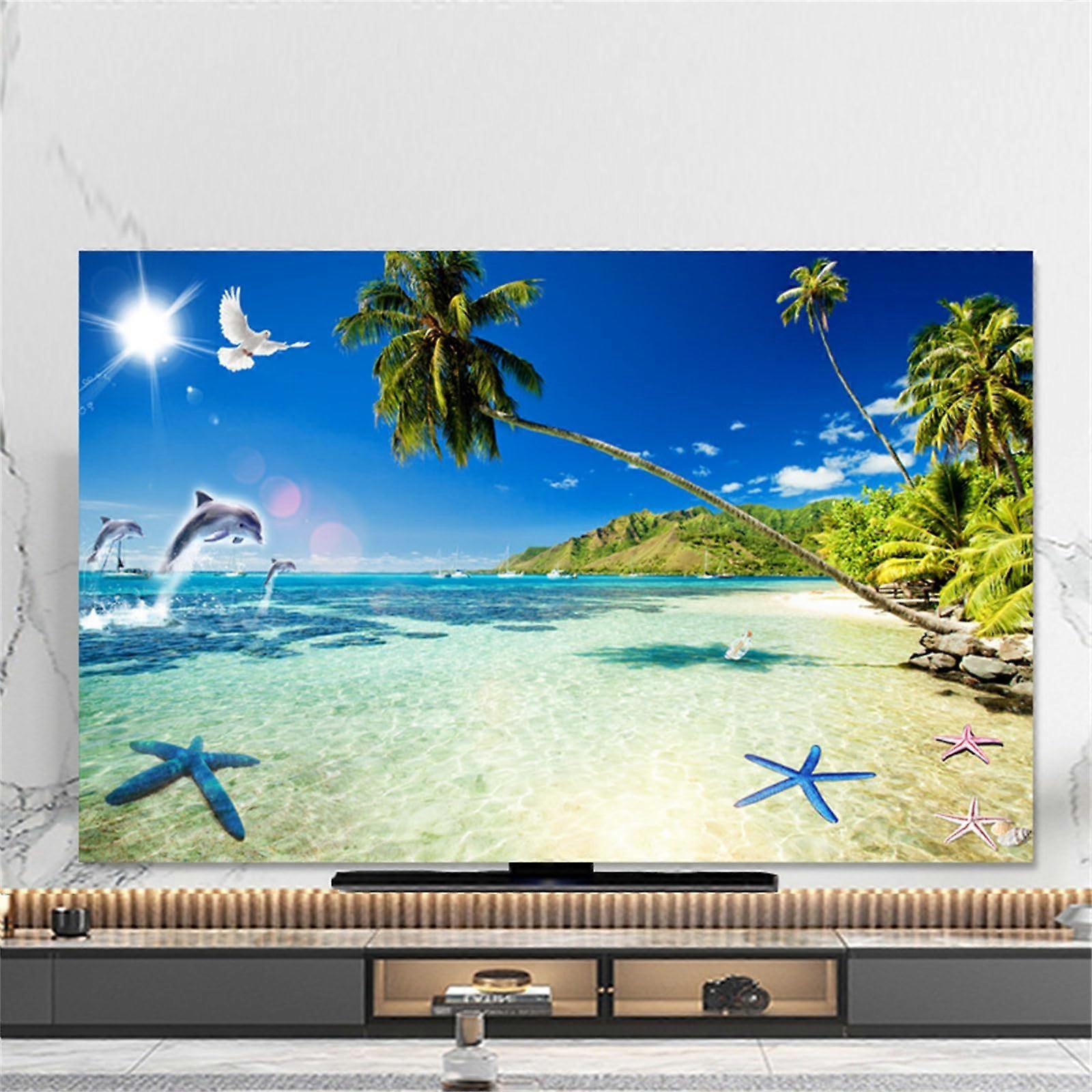 65 Inch TV Dust Cover with 3D Sea View Starfish Pattern, Breathable Fabric Screen Protector