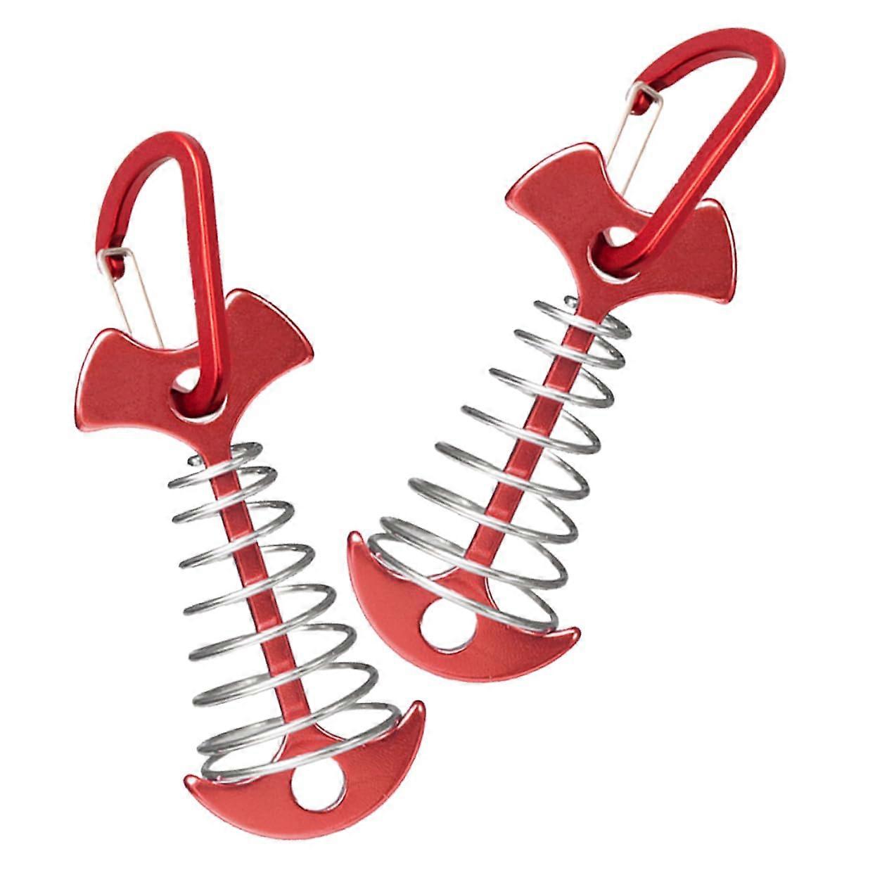 2pcs Red Aluminum Fishbone Tent Stakes with Spring Strap Lock for Windy Outdoor Camping