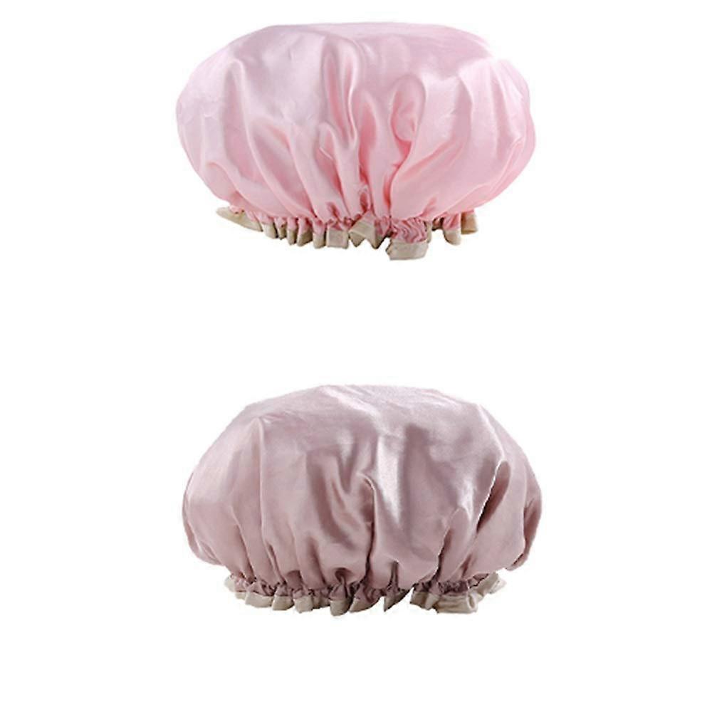 Shower Cap for Women, 2 Pack Waterproof Double Layer Reusable Bath Caps with Secure Elastic Fit