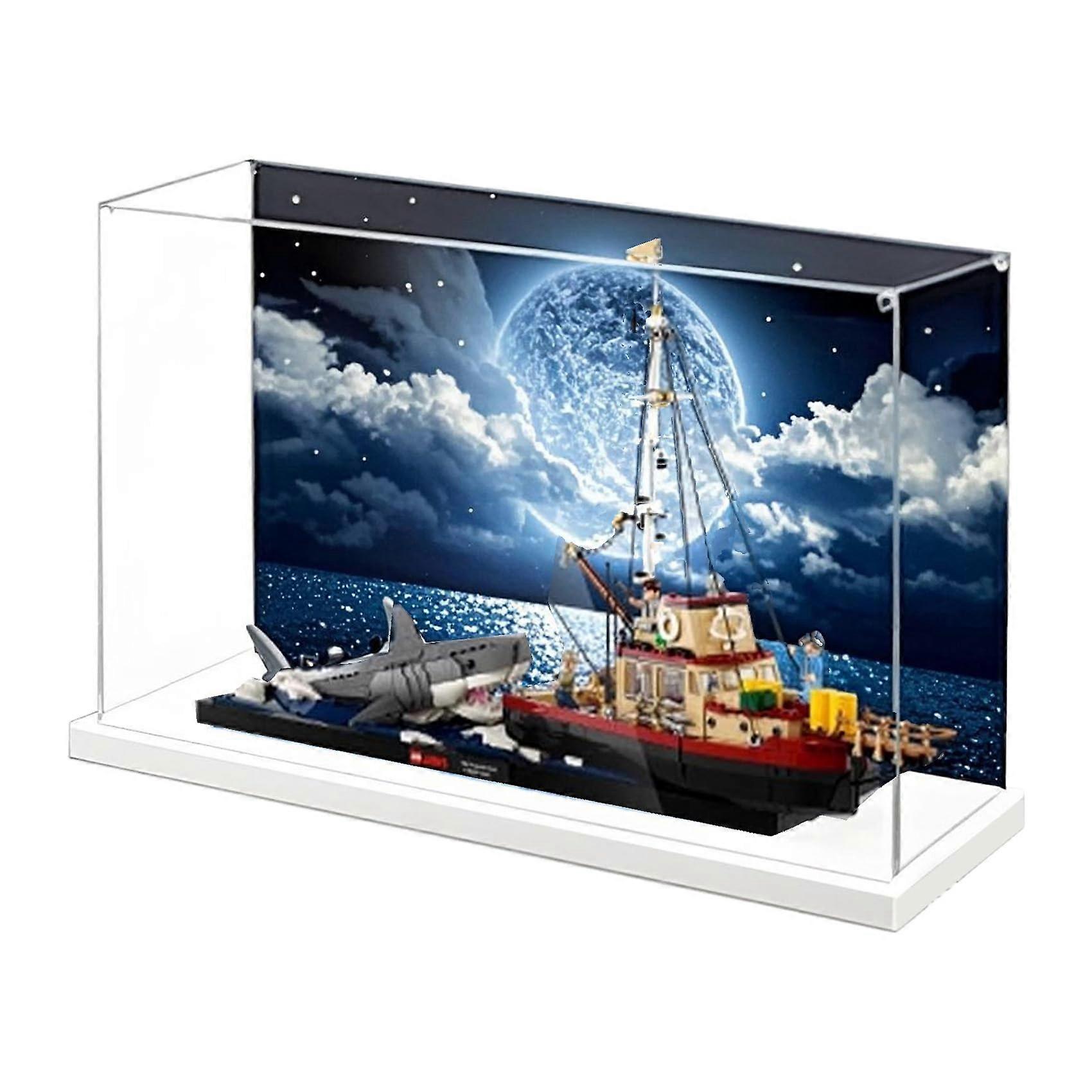 Acrylic Display Case for  21350 Jaws Killer Whale with White Base, Dustproof Clear Box for Model Collections