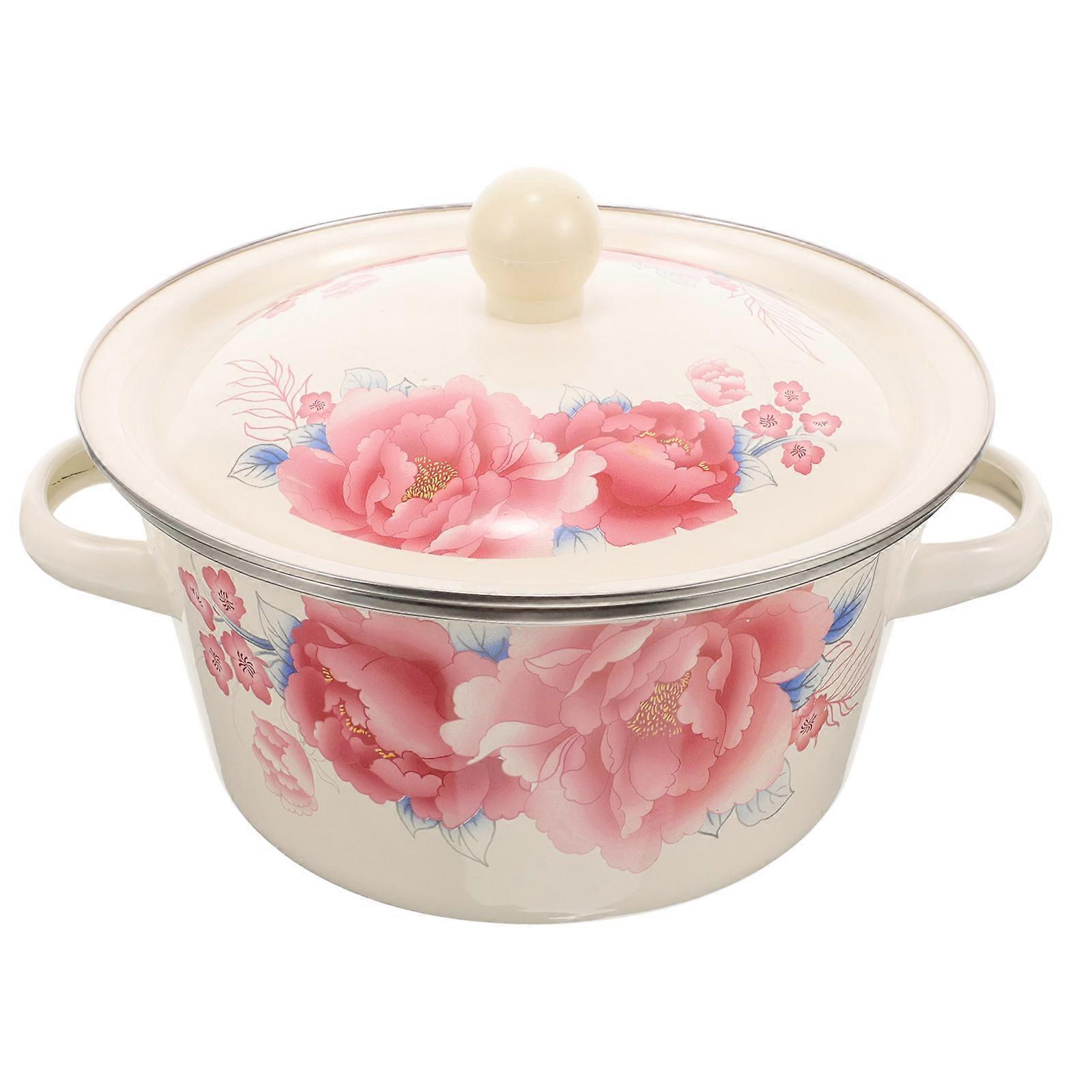 Multi-Functional Enamel Soup Basin with Lid for Storage Use Assorted Color