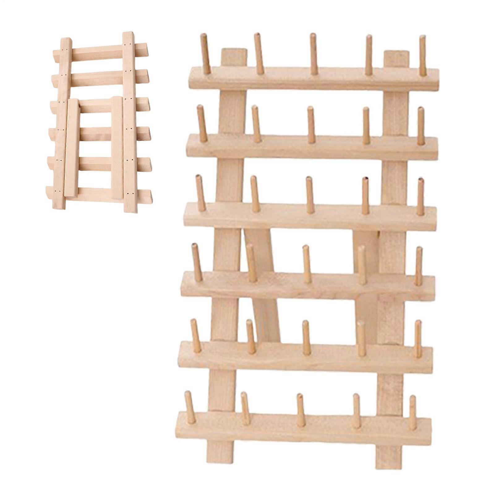 30 Spool Thread Organizer Rack for Sewing, Wall Mount Wooden Spool Holder, Foldable SpaceSaving Design