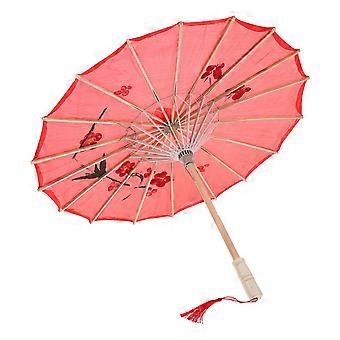 Wedding Party Parasol Umbrella Chinese Umbrella for Decor Red Fabric Wood