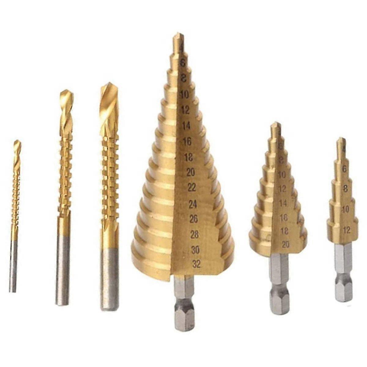 6Pcs Step Drill Bit Set\ncompatible with Woodworking