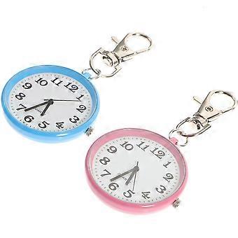 2PCS Keychain Type Watches Simple Hanging Watch Mini Quartz Watch Festival Gift for Nurse Doctor Pink and Blue