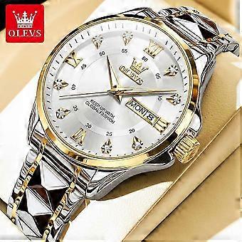 OLEVS Dual Date Quartz Watch for Men Waterproof Stainles Steel Hand Clock Number Dial Men's Watches Luxury Brand Wristwatch 26-27