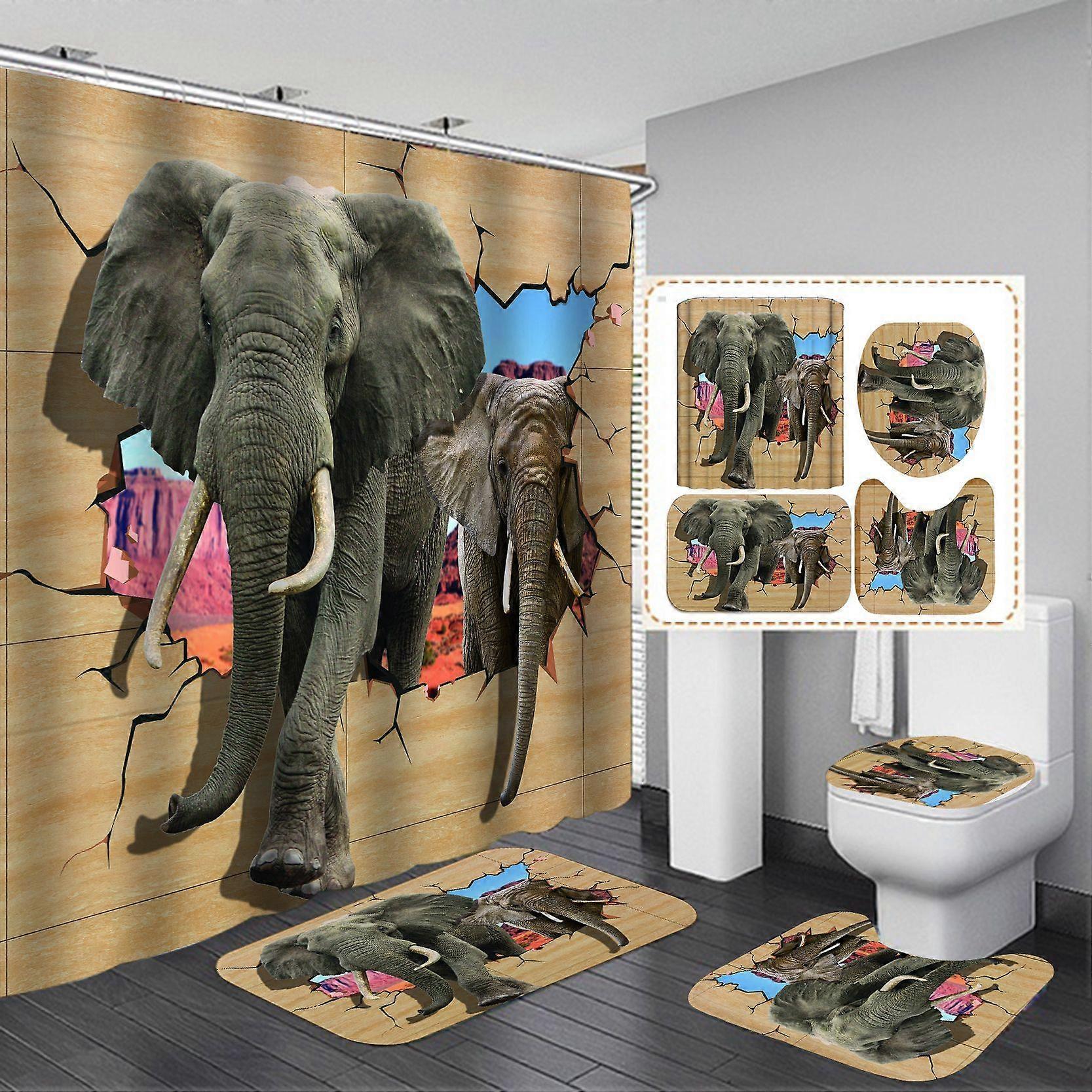 3D Elephant Breakthrough 4 Pcs Waterproof Shower Set