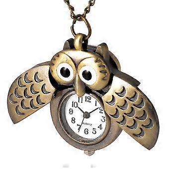 1PC Retro Owl Shape Pocket Watch Lovely Spreading Wings Owl Pocket Watch Delicate Crescent Owl Pocket Watch for Friend Family (Antique Brass)